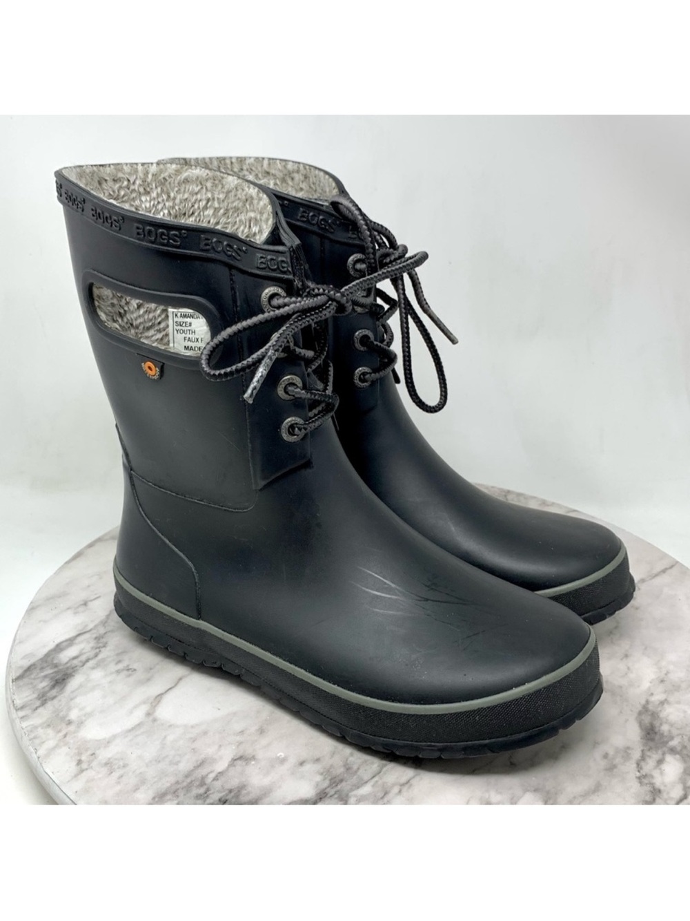 Bogs Amanda Plush Waterproof Lace Up Mid Winter Boots 4/37 Youth Back To School